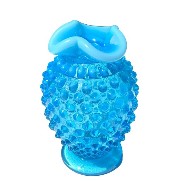Fenton Vintage Blue Hobnail Opalescent Glass Vase Retro Art Deco Style Decorativ - Picture 5 of 9